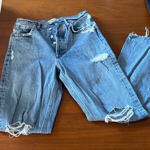 Agolde Light Blue Relaxed Straight-Leg Distressed Jeans